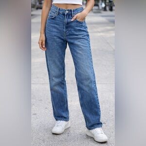 Zara High Waisted Straight Leg Jeans Size 2 USA Med/Dark Wash